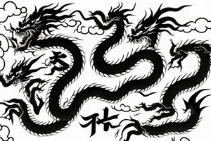sunset dragon mountain Japanese tattoo idea