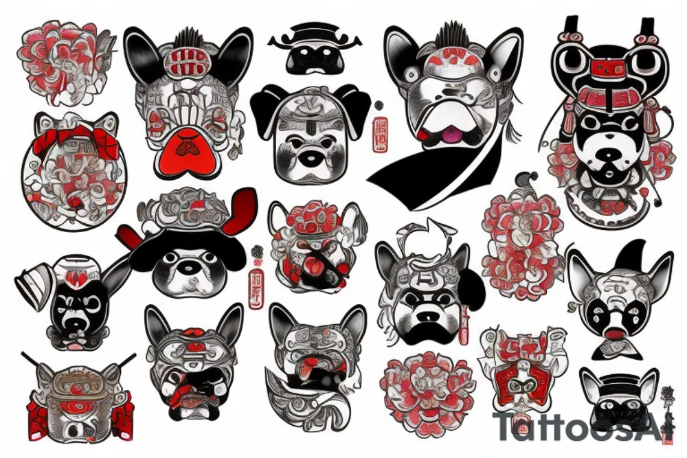 Traditional japanise tattoo, samurai, mask, dog tattoo idea