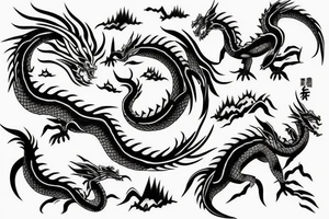 sunset dragon mountain Japanese tattoo idea