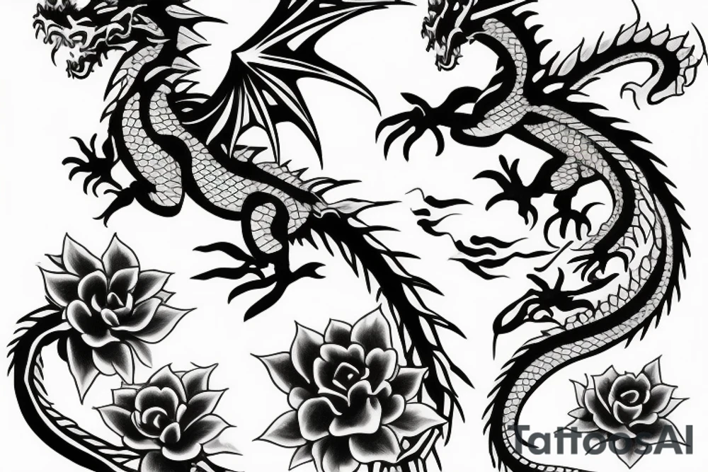 dragon with flowers tattoo idea