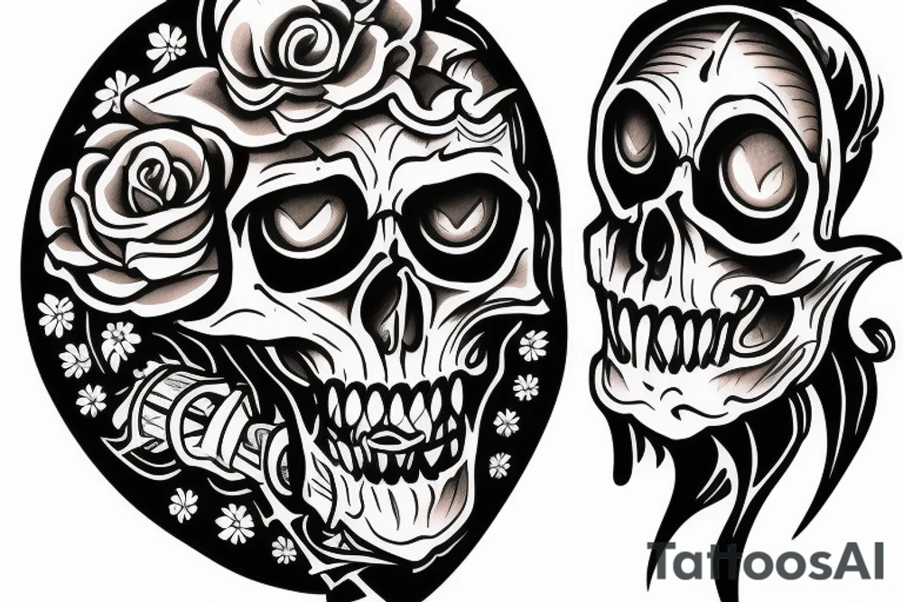 ghotic skull on skateboard tattoo idea