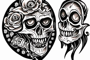 ghotic skull on skateboard tattoo idea