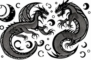 two dragon with moon and lotos tattoo idea