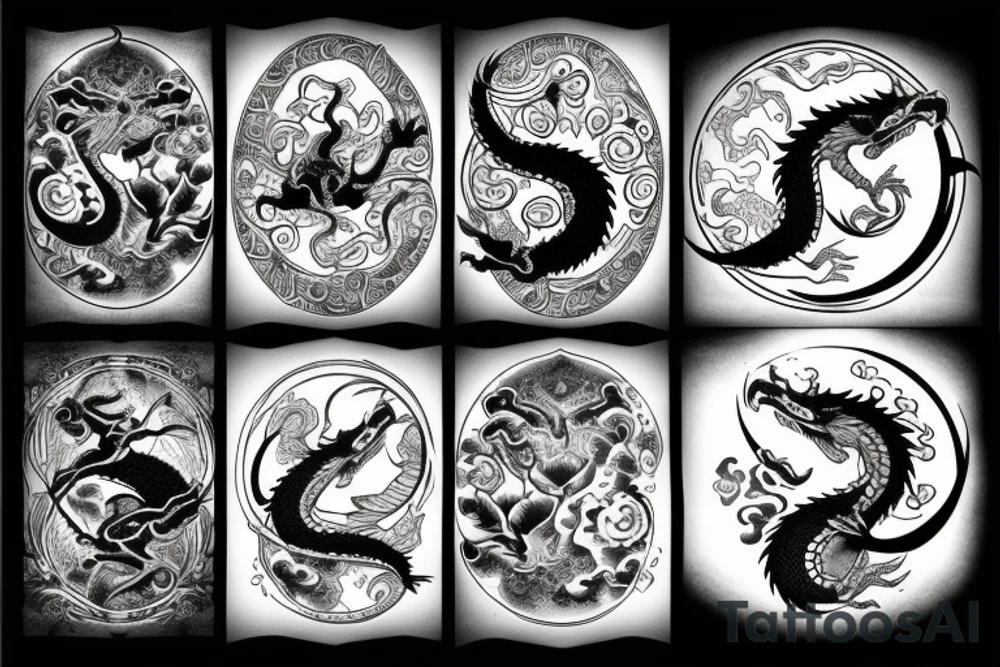 two dragon with moon and lotos tattoo idea