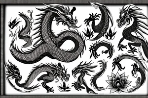 two dragon with moon and lotus tattoo idea