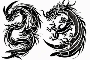 two dragon with moon and lotus tattoo idea