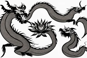 two dragon with moon and lotus tattoo idea