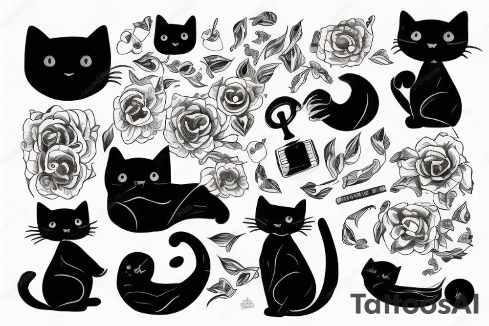 Black cute cat with a character of James Bond tattoo idea
