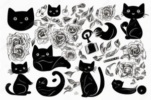 Black cute cat with a character of James Bond tattoo idea