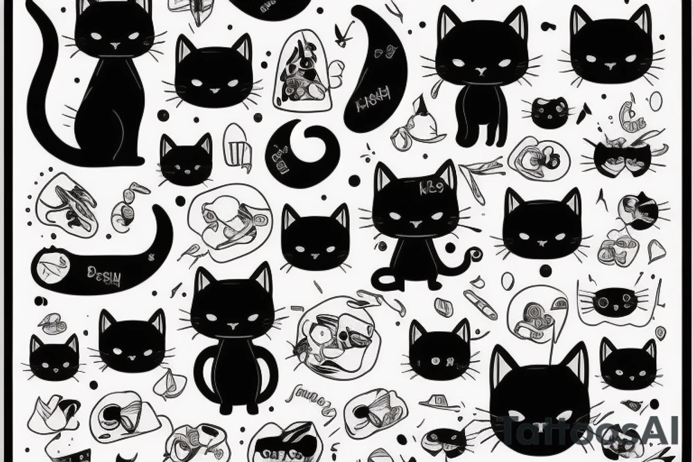 Black cute cat with a character of James Bond tattoo idea