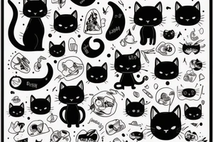 Black cute cat with a character of James Bond tattoo idea
