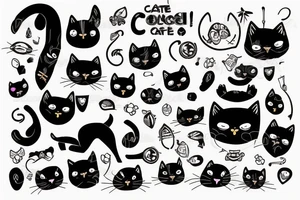 Black cute cat with a character of James Bond tattoo idea