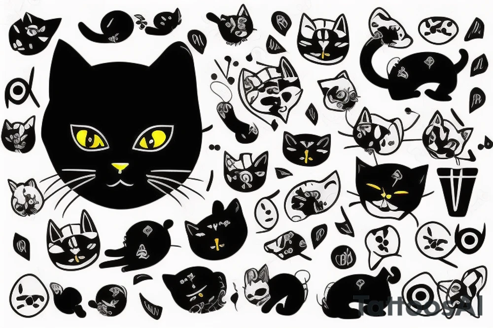 Black cute cat with a character of James Bond tattoo idea