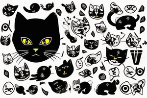 Black cute cat with a character of James Bond tattoo idea