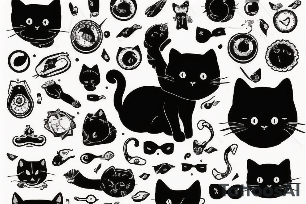 Black cute cat with a character of James Bond tattoo idea