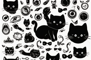 Black cute cat with a character of James Bond tattoo idea