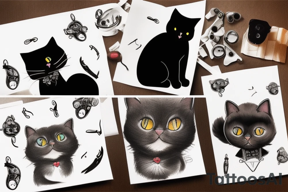 Black cute cat with a character of James Bond tattoo idea