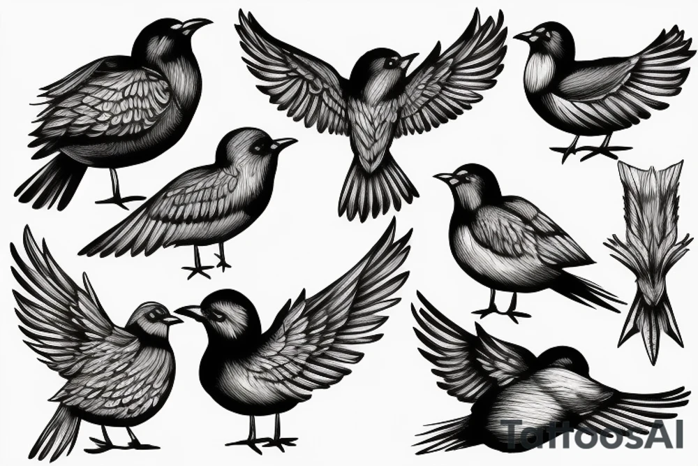 compas mountains black and white birds lake tattoo idea