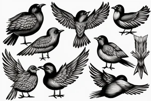 compas mountains black and white birds lake tattoo idea