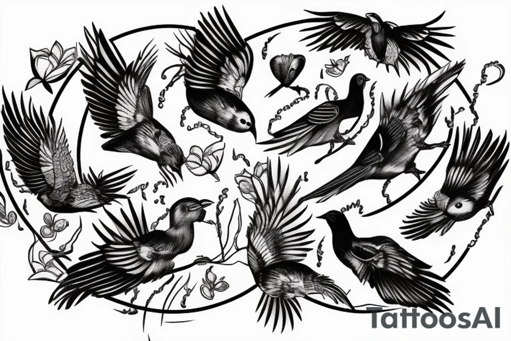 compas mountains black and white birds lake tattoo idea