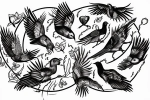compas mountains black and white birds lake tattoo idea