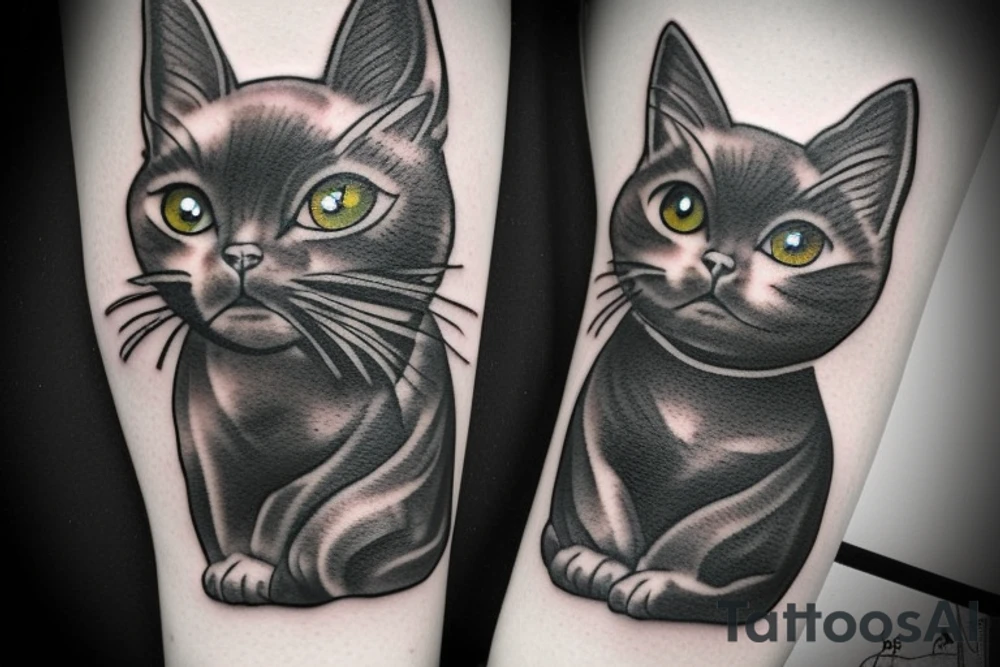 Black cute cat James Bond tattoo idea