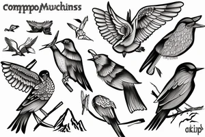 compas mountains birds lake tattoo idea