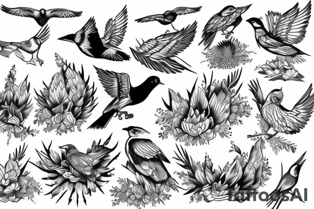 compas mountains birds lake tattoo idea