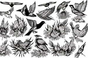 compas mountains birds lake tattoo idea