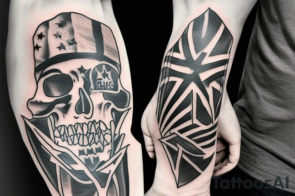 man standing with a black flag made of black smoke tattoo idea
