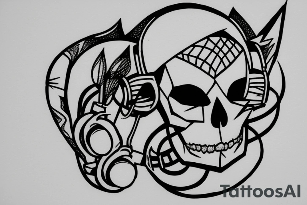 Fox skull in headphones tattoo idea