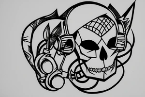 Fox skull in headphones tattoo idea