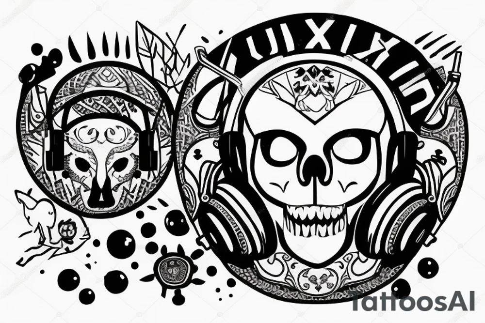Fox skull in headphones tattoo idea