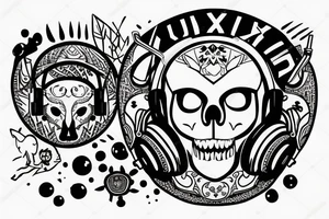 Fox skull in headphones tattoo idea
