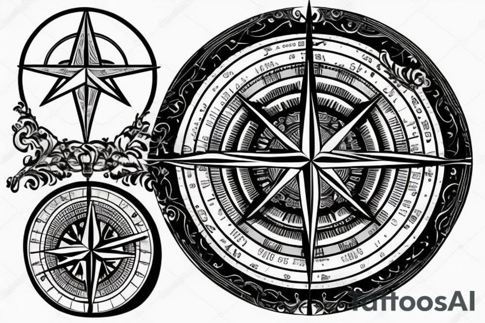 compass on the background of mountains tattoo idea