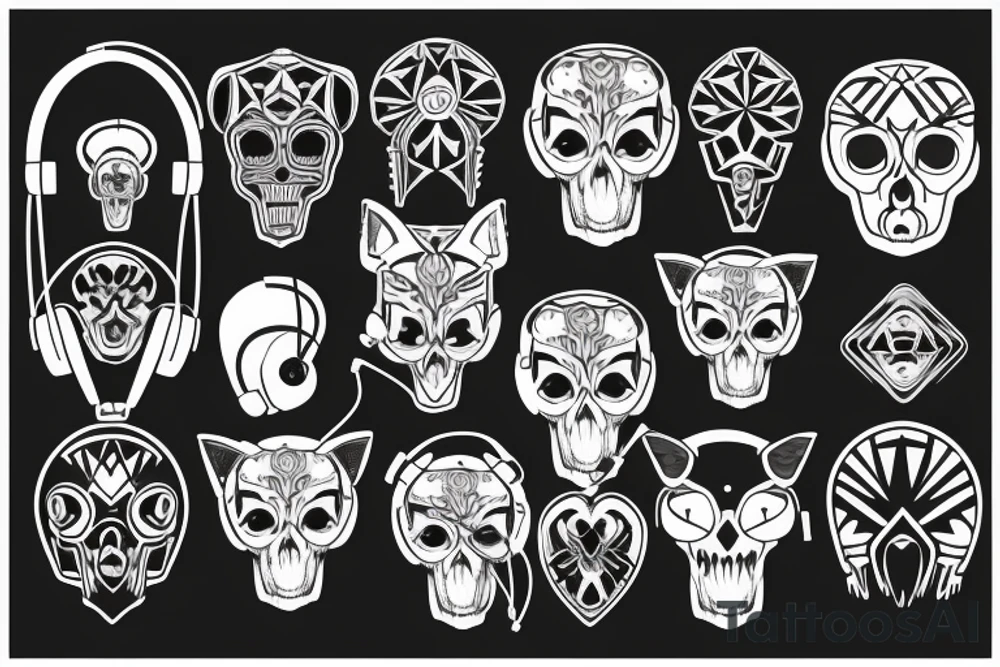 Fox skull in headphones tattoo idea