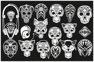 Fox skull in headphones tattoo idea