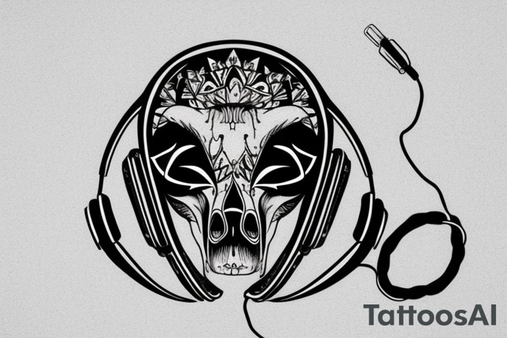 Fox skull in headphones tattoo idea