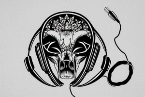 Fox skull in headphones tattoo idea