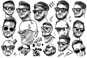 Guy in sun glasses with crossed arms sitting in the room in a light from various lightsources tattoo idea