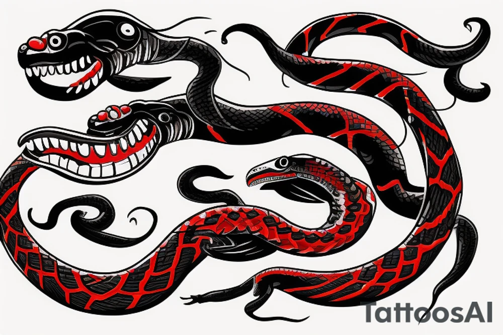 Black and red angry snake with open mouth for arm tattoo idea