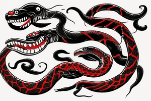 Black and red angry snake with open mouth for arm tattoo idea