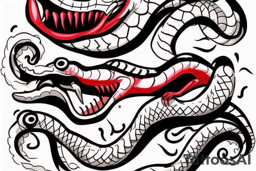Black and red angry snake with open mouth for arm tattoo idea
