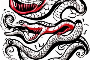 Black and red angry snake with open mouth for arm tattoo idea
