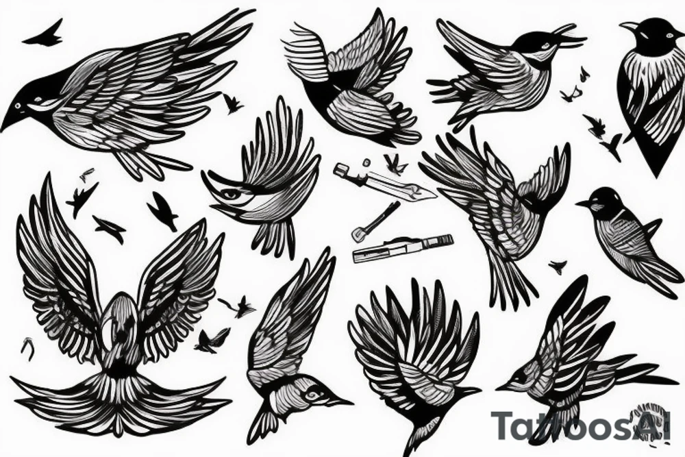 Bullet, birds, war, peace tattoo idea