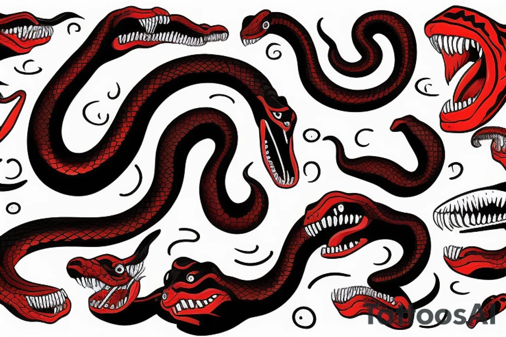 Black and red angry snake with open mouth for arm like a photo tattoo idea