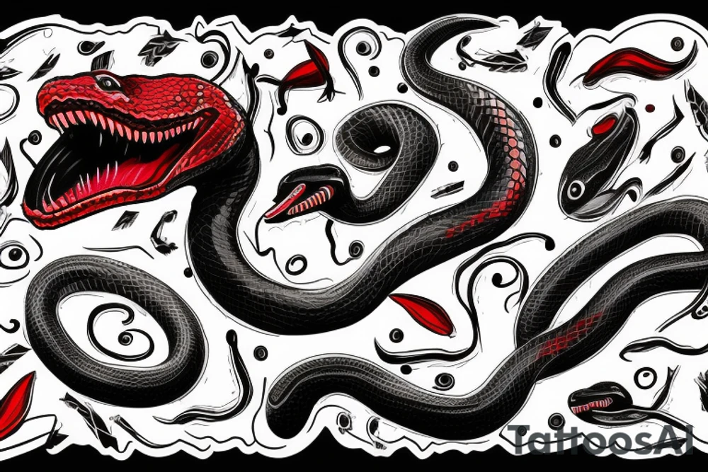 Black and red angry snake with open mouth for arm like a photo tattoo idea
