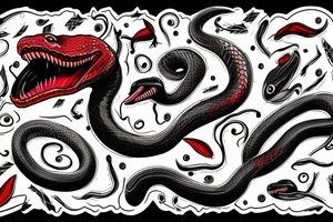 Black and red angry snake with open mouth for arm like a photo tattoo idea