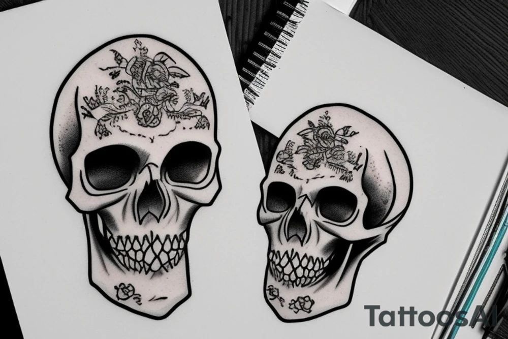 a thin man personifying death with a skull tattoo idea