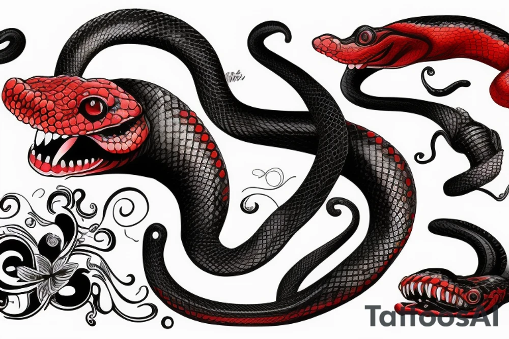 One Black and red angry snake with open mouth for arm like a photo tattoo idea